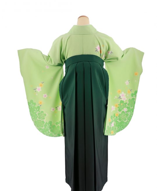 卒業式袴レンタルNo.509[ガーリー]黄緑・緑白黄桜